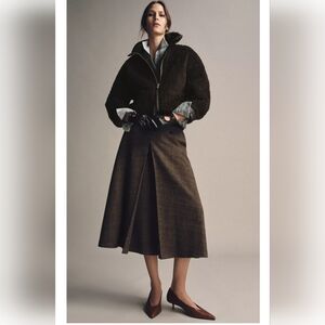Zara New Collection Wool Midi Plaid Skirt